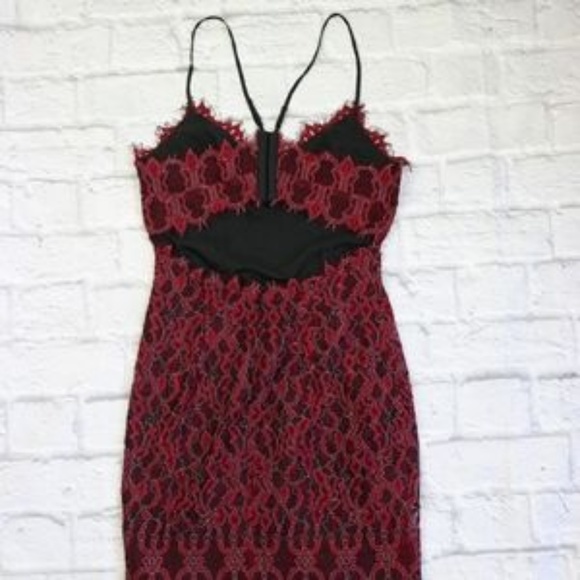 Revolve NBD Corded Oxblood Lace Open Back Dress - Picture 4 of 7